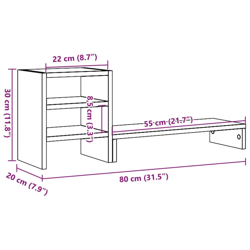Monitor Stand Desk Organiser White Engineered Wood