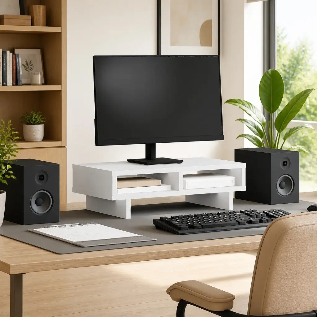 Monitor Stand White Engineered Wood Computer Riser Desk Organizer 50 x 27 x 15 cm