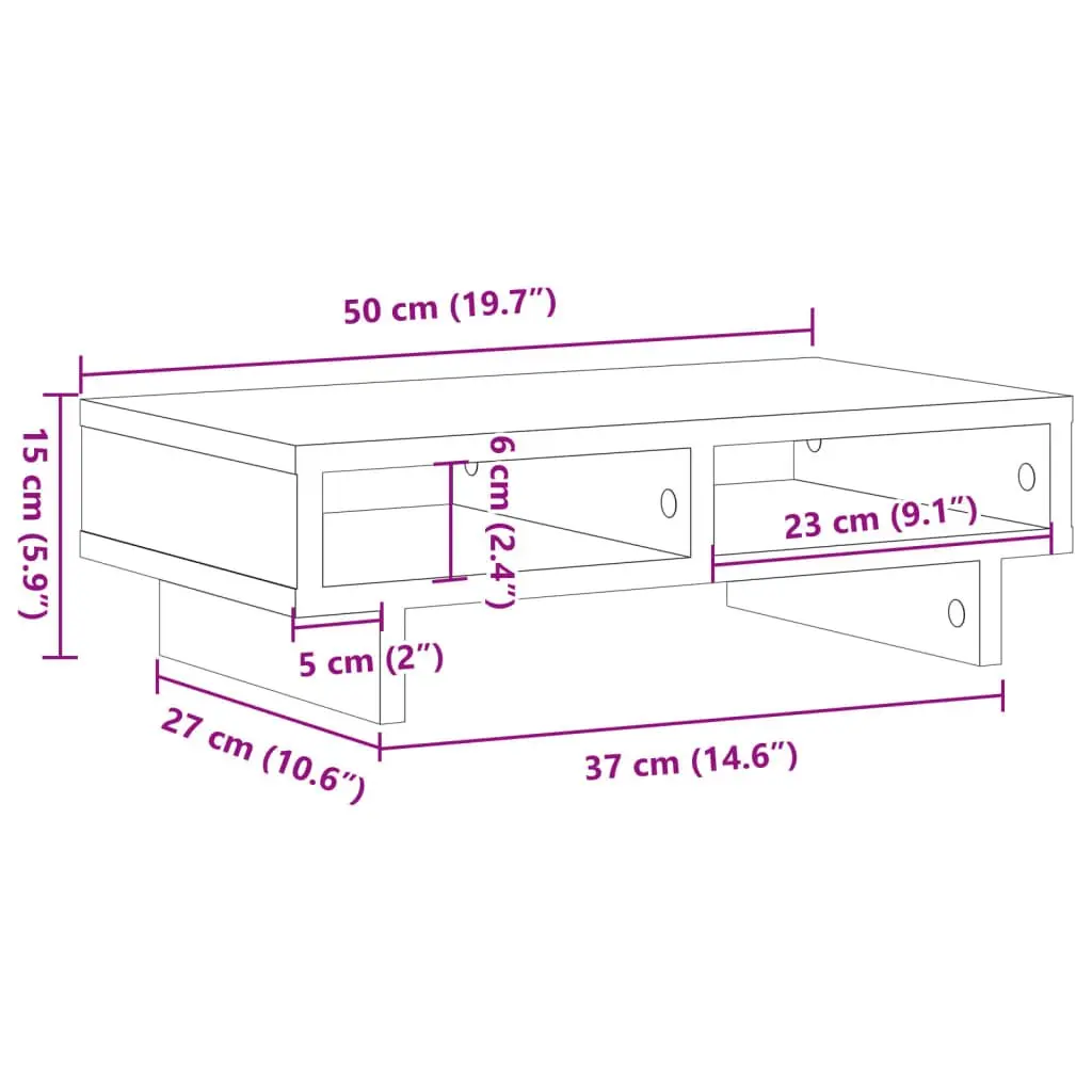 Monitor Stand White Engineered Wood Computer Riser Desk Organizer 50 x 27 x 15 cm