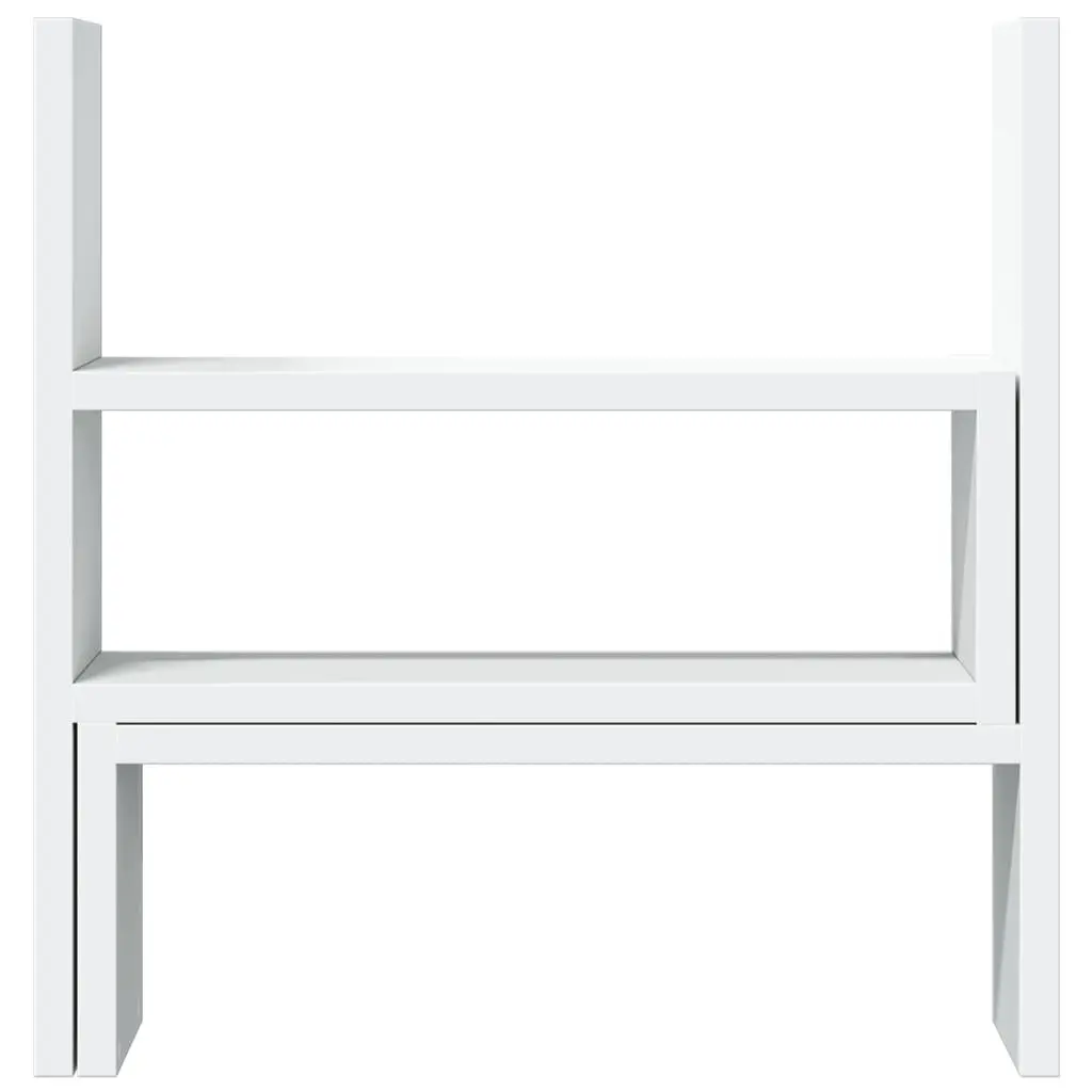 Adjustable Desk Organiser White Engineered Wood Shelf Rack Computer Riser Stand 2 Piece