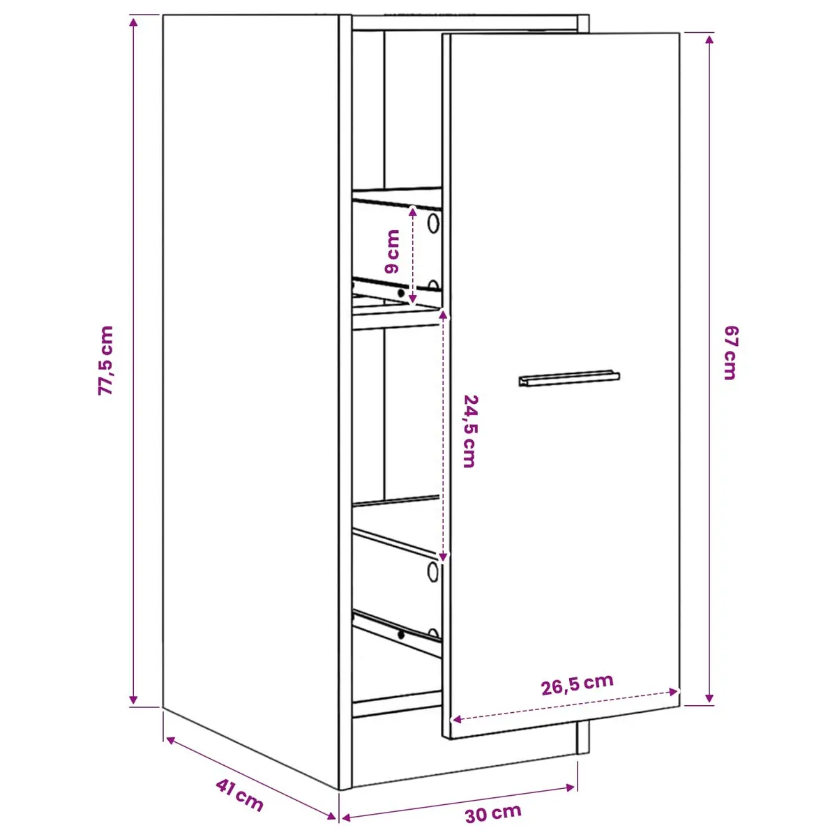 Apothecary Cabinet Storage Organizer White 30x41x77.5 cm Engineered Wood