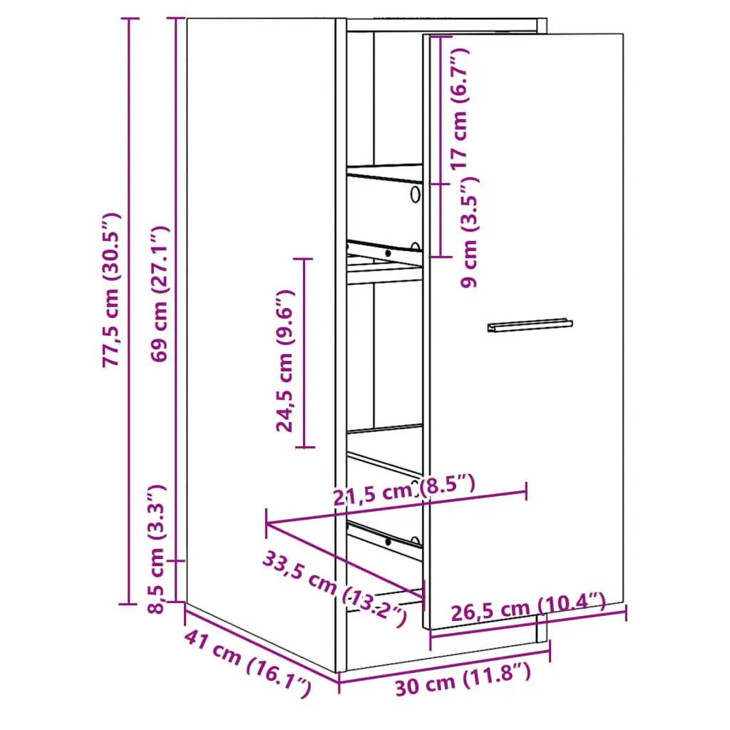 Apothecary Cabinet Storage Organizer White 30x41x77.5 cm Engineered Wood