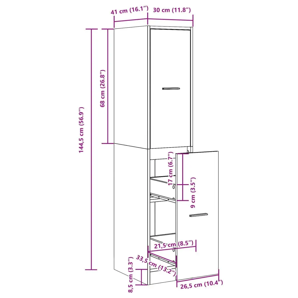 Apothecary Cabinet Storage Furniture 30x41x144.5 cm White Engineered Wood