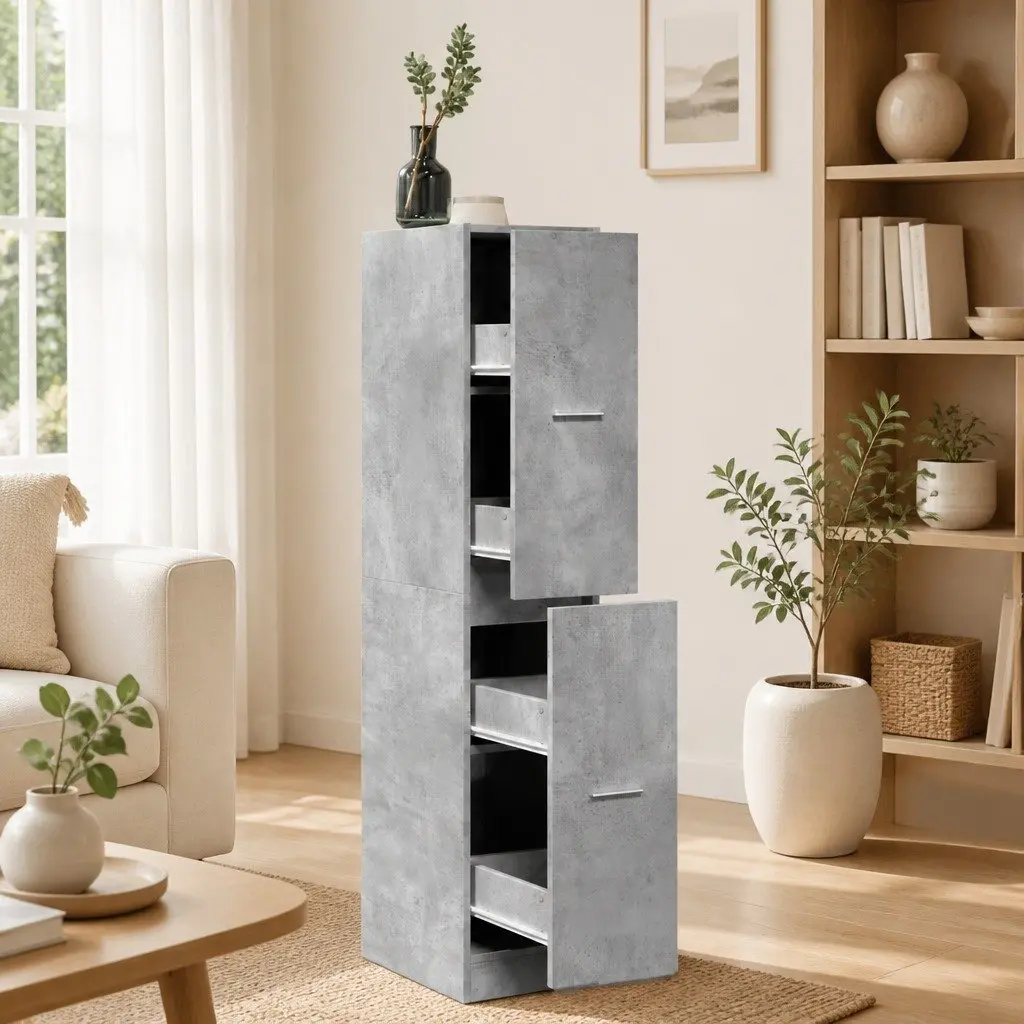 Apothecary Storage Cabinet Grey Engineered Wood Drawer Organizer 30 x 41 x 144.5 cm