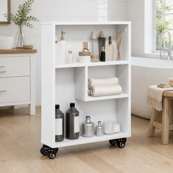 Narrow Storage Trolley White Rolling Cart Engineered Wood Shelving Unit Mobile