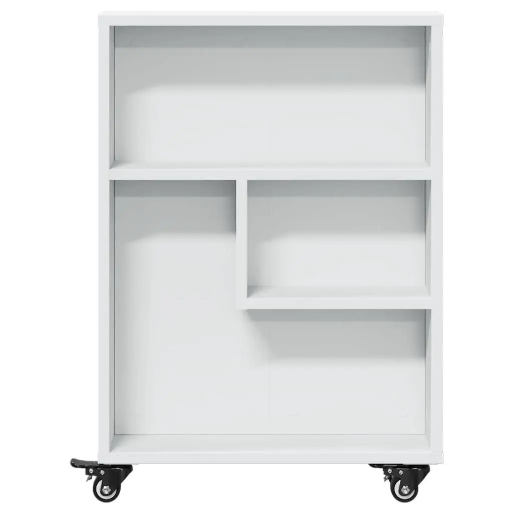 Narrow Storage Trolley White Rolling Cart Engineered Wood Shelving Unit Mobile 48x13x68cm