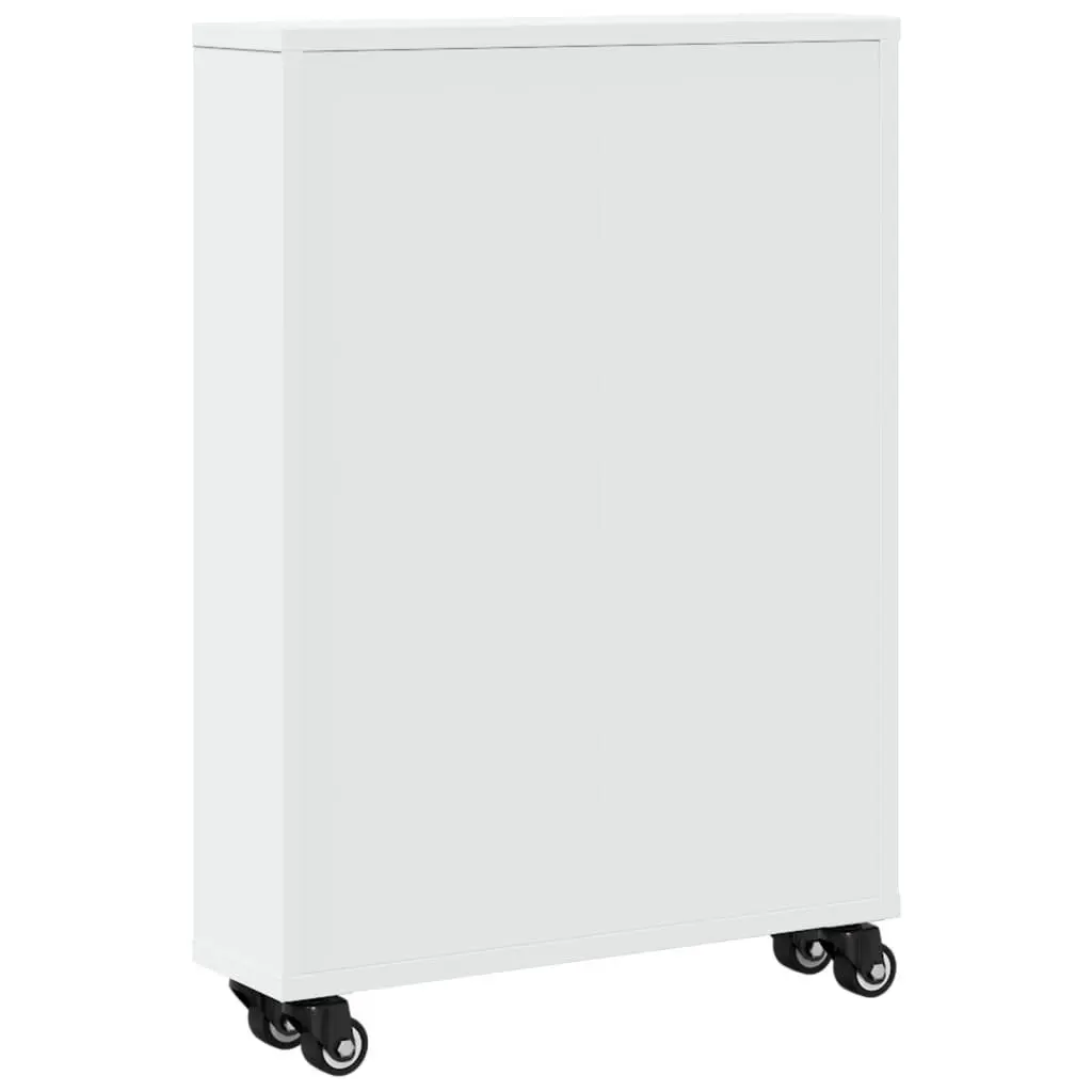 Narrow Storage Trolley White Rolling Cart Engineered Wood Shelving Unit Mobile 48x13x68cm