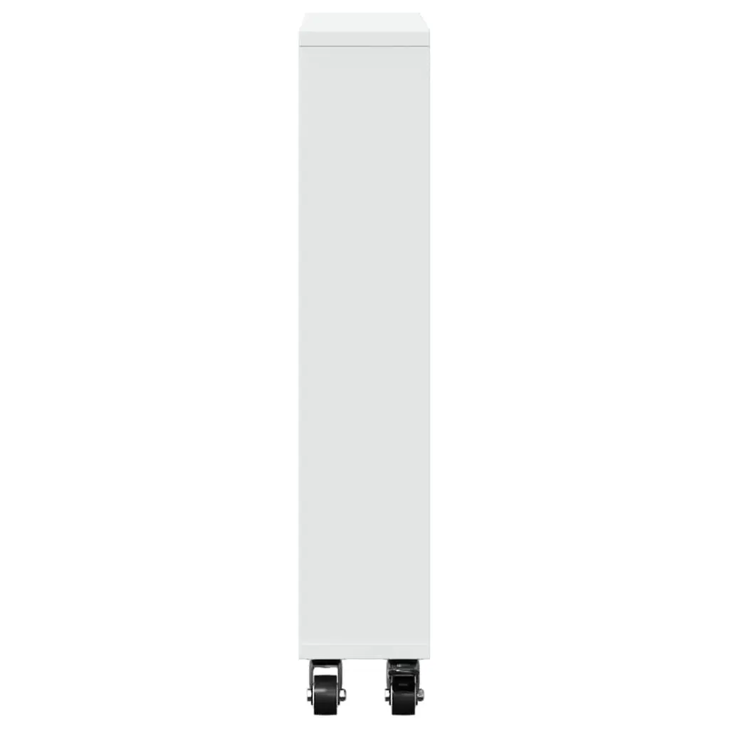 Narrow Storage Trolley White Rolling Cart Engineered Wood Shelving Unit Mobile 48x13x68cm