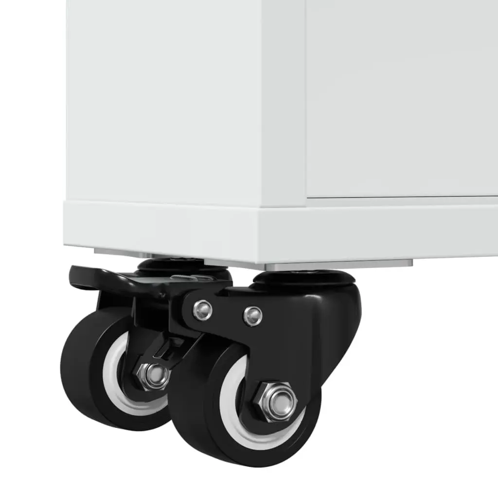 Narrow Storage Trolley White Rolling Cart Engineered Wood Shelving Unit Mobile 48x13x68cm