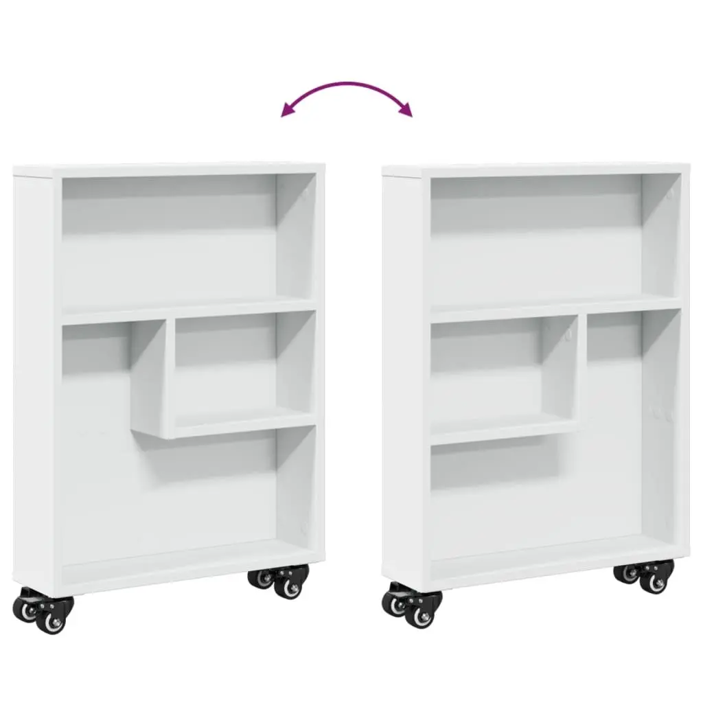 Narrow Storage Trolley White Rolling Cart Engineered Wood Shelving Unit Mobile 48x13x68cm
