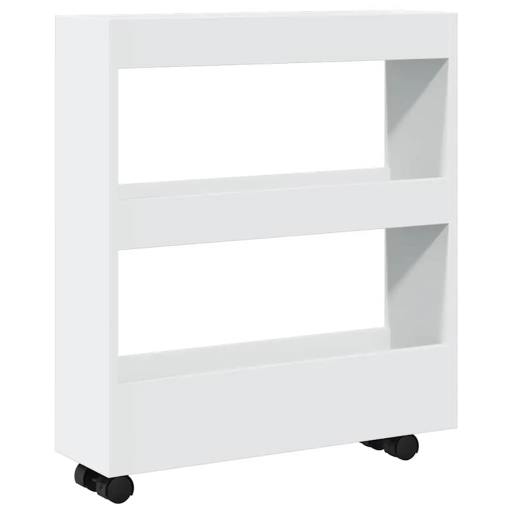 Narrow Storage Trolley 3 Tier Kitchen Cart White Rolling Swivel Wheels