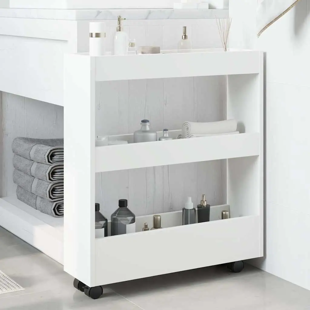 Narrow Storage Trolley 3 Tier Kitchen Cart White Rolling Swivel Wheels