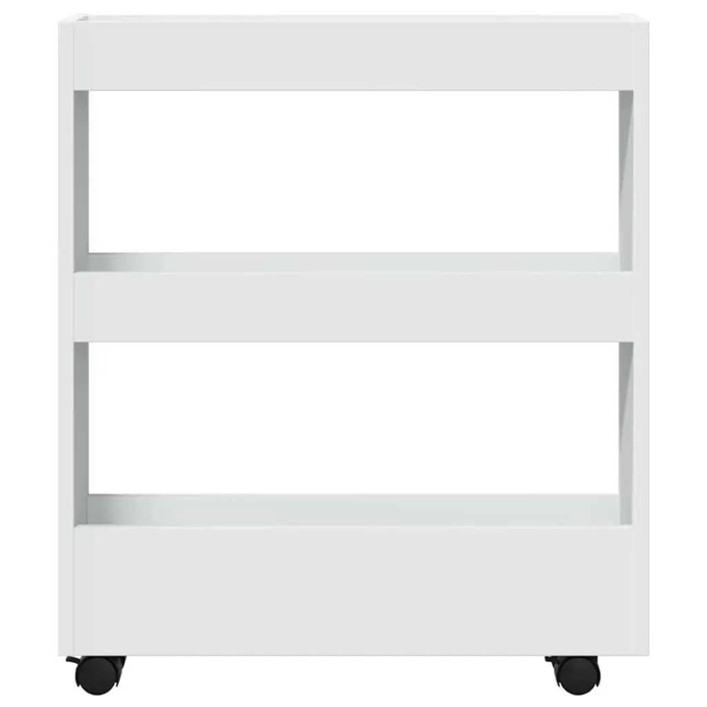 Narrow Storage Trolley 3 Tier Kitchen Cart White Rolling Swivel Wheels