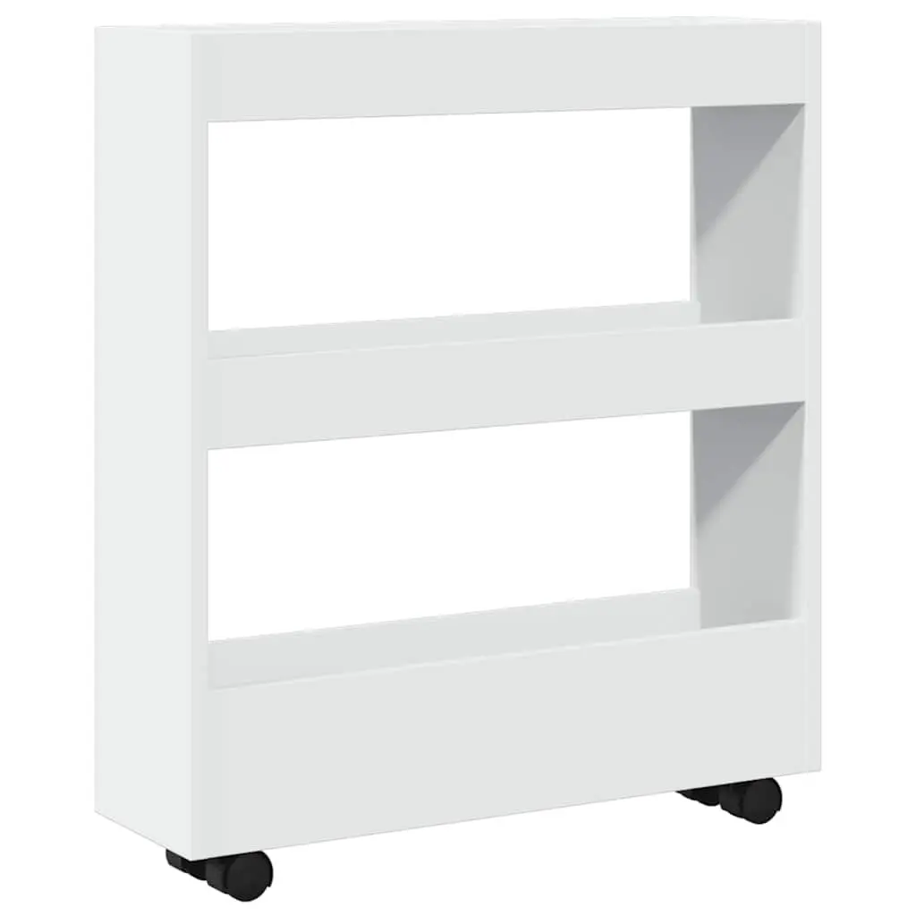 Narrow Storage Trolley 3 Tier Kitchen Cart White Rolling Swivel Wheels