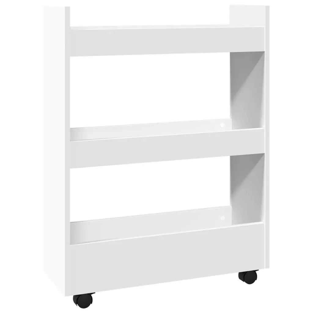Narrow Storage Trolley 3 Tier Organiser White Rolling Cart Kitchen Bathroom