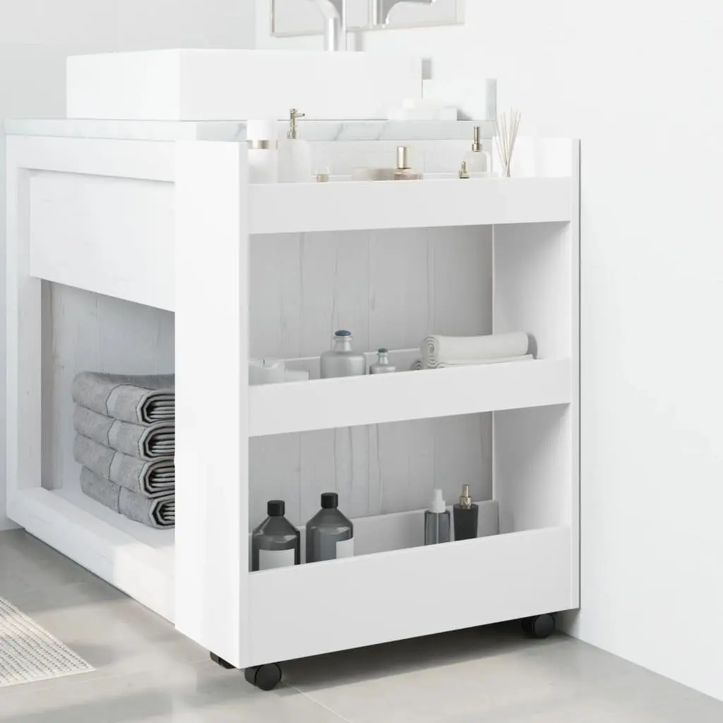Narrow Storage Trolley 3 Tier Organiser White Rolling Cart Kitchen Bathroom