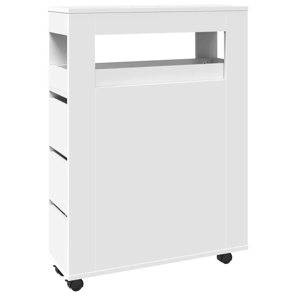 Narrow Bathroom Storage Cabinet Organiser White Engineered Wood with Wheels