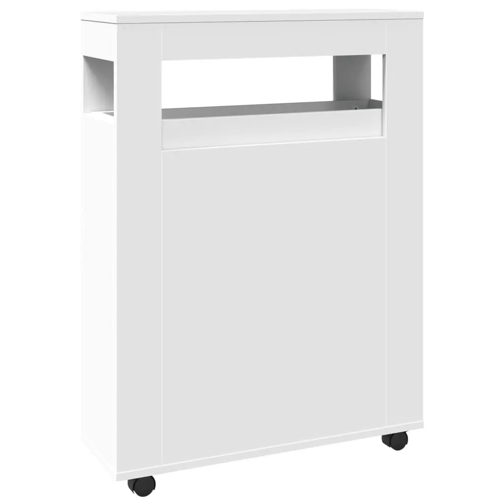 Narrow Bathroom Storage Cabinet Organiser White Engineered Wood with Wheels