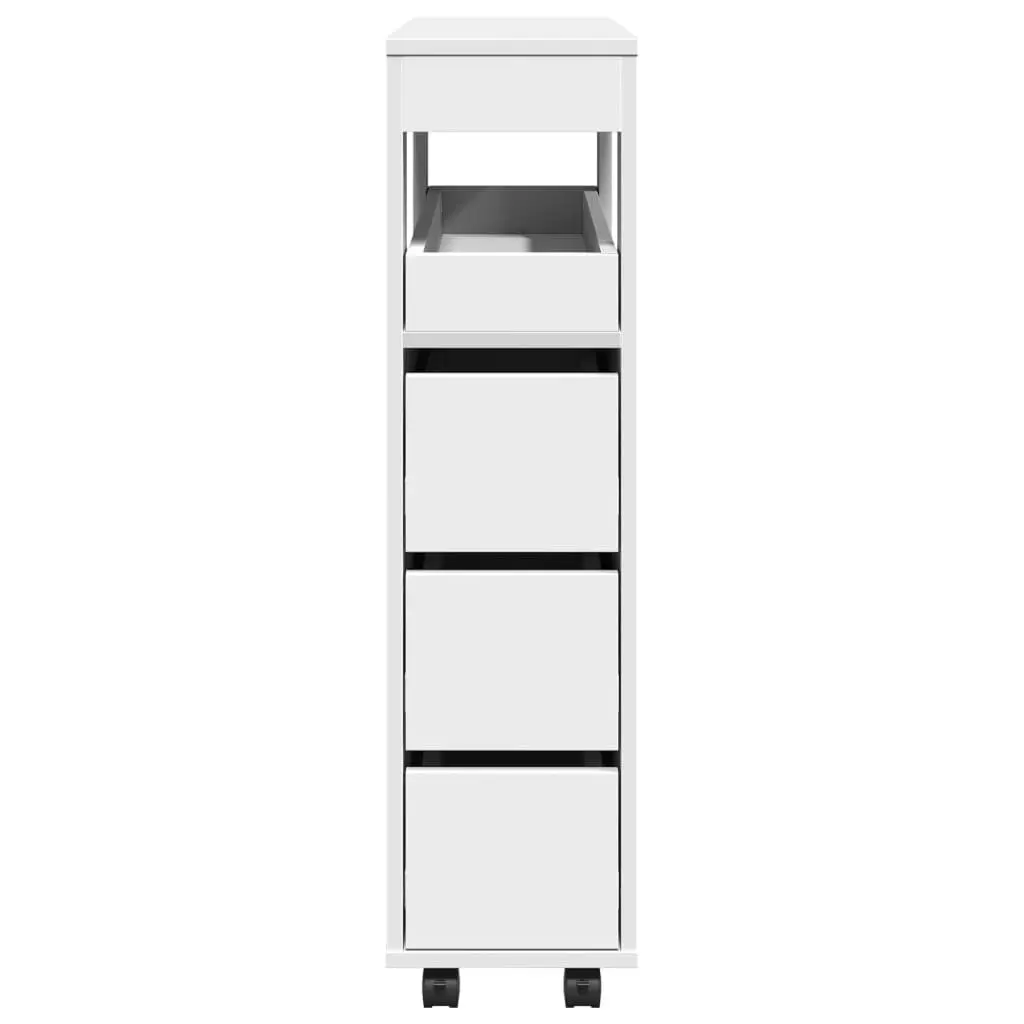 Narrow Bathroom Storage Cabinet Organiser White Engineered Wood with Wheels