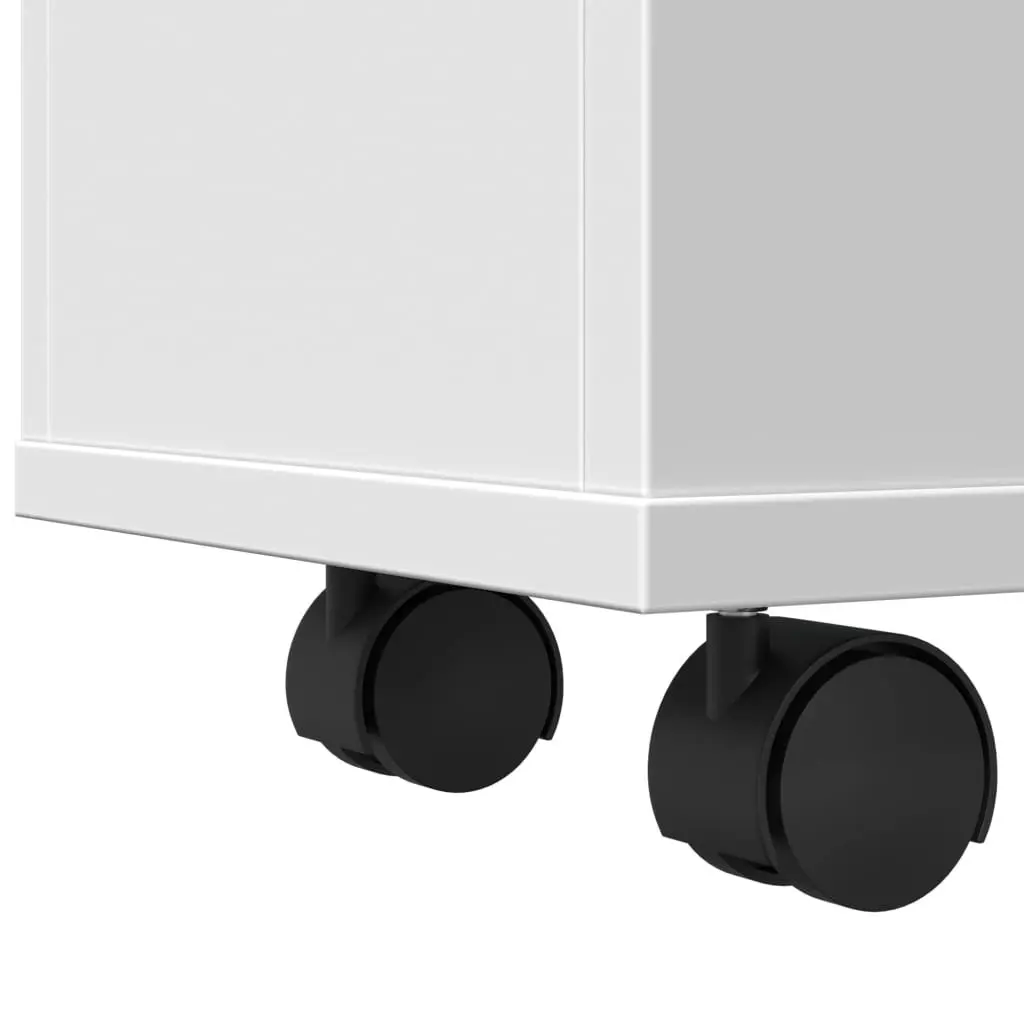 Narrow Bathroom Storage Cabinet Organiser White Engineered Wood with Wheels