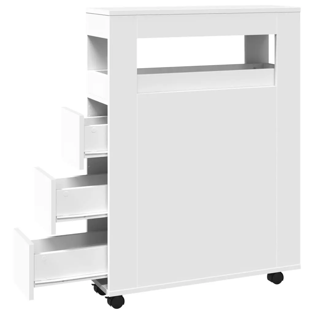 Narrow Bathroom Storage Cabinet Organiser White Engineered Wood with Wheels