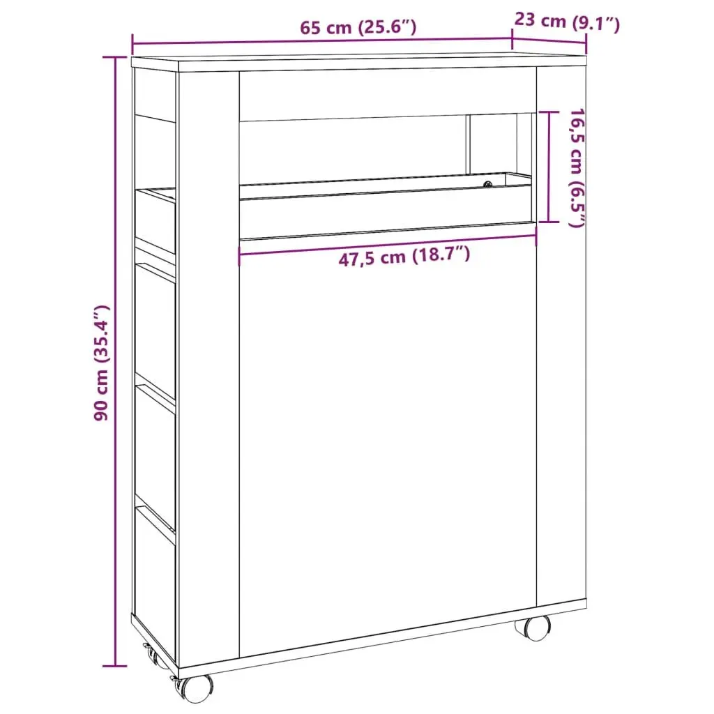 Narrow Bathroom Storage Cabinet Organiser White Engineered Wood with Wheels