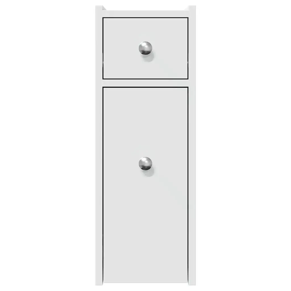 Narrow Bathroom Storage Cabinet on Wheels Engineered Wood Tall Cupboard White