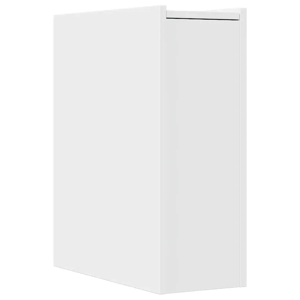 Narrow Bathroom Storage Cabinet on Wheels Engineered Wood Tall Cupboard White