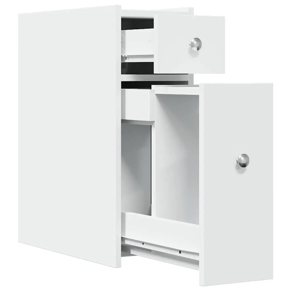 Narrow Bathroom Storage Cabinet on Wheels Engineered Wood Tall Cupboard White