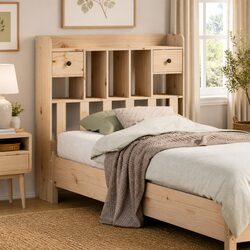 Headboard with Storage 90cm Brown Solid Wood Pine Bedroom Freestanding