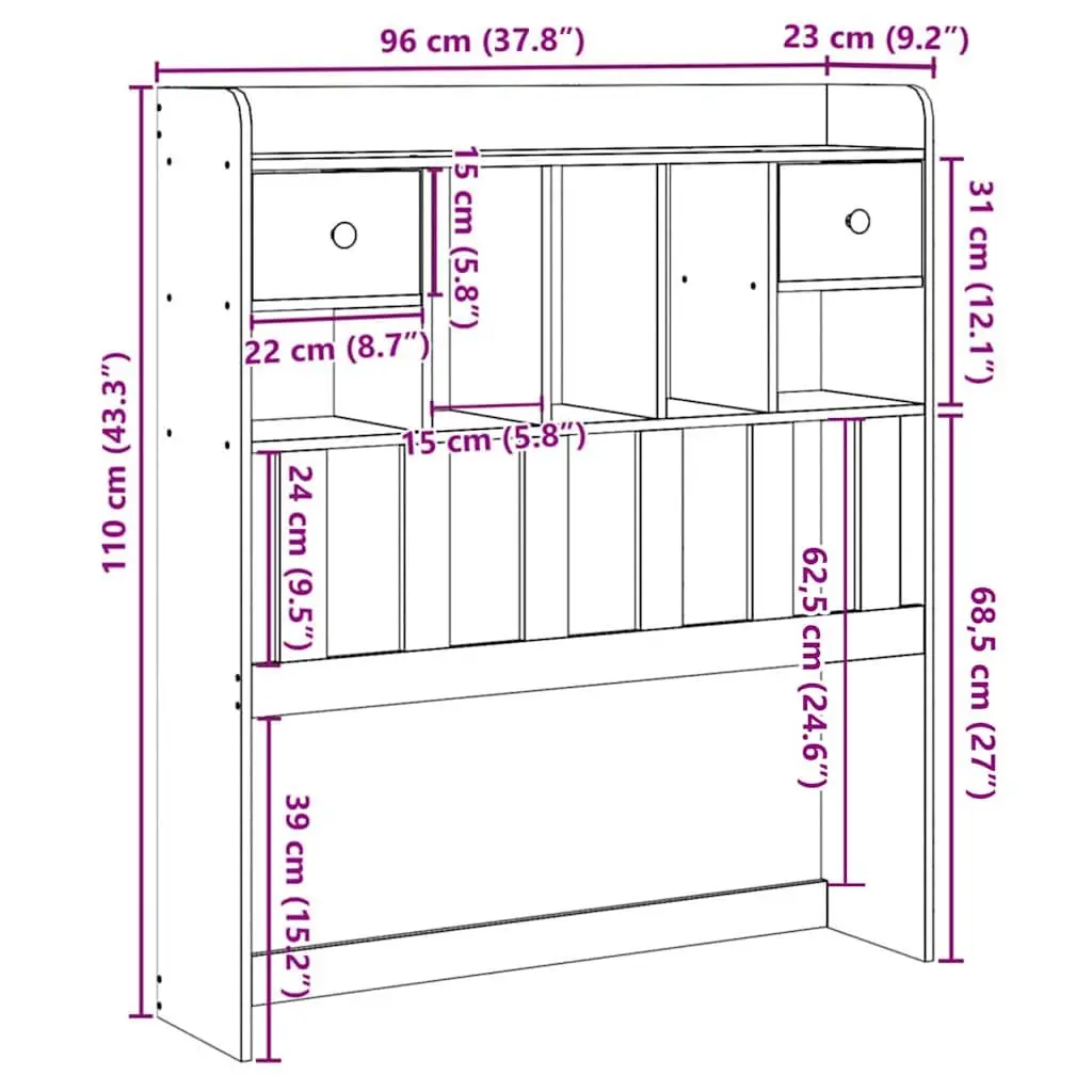 Headboard with Storage 90cm Brown Solid Wood Pine Bedroom Freestanding