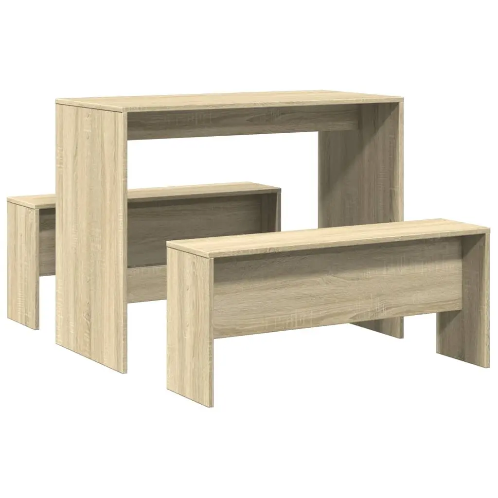 Dining Table and Bench Set 3 Piece Kitchen Furniture Engineered Wood Brown