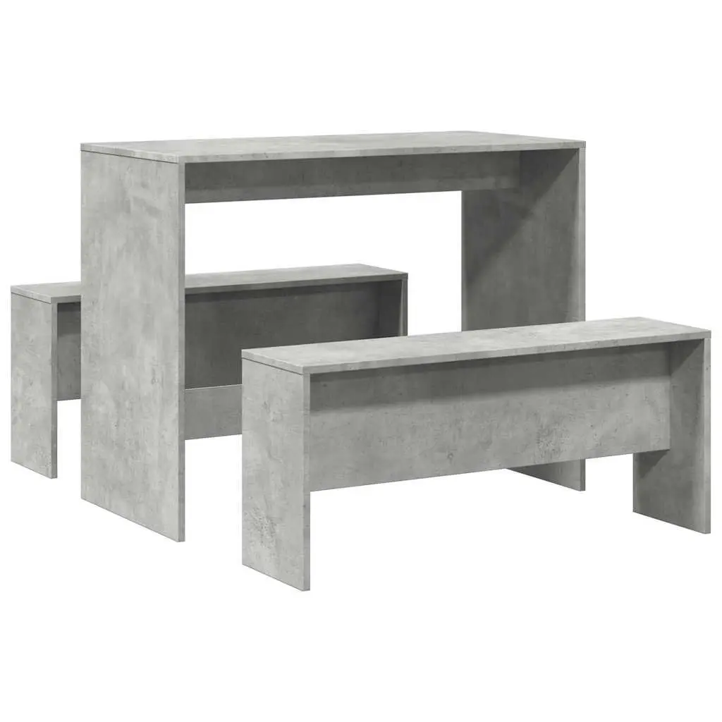 3 Piece Dining Table Bench Set Grey Kitchen Furniture Engineered Wood Seats