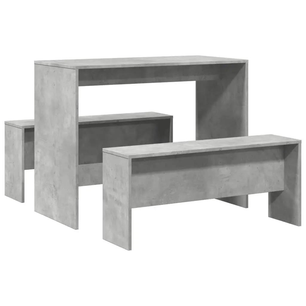 3 Piece Dining Table Bench Set Grey Kitchen Furniture Engineered Wood Seats