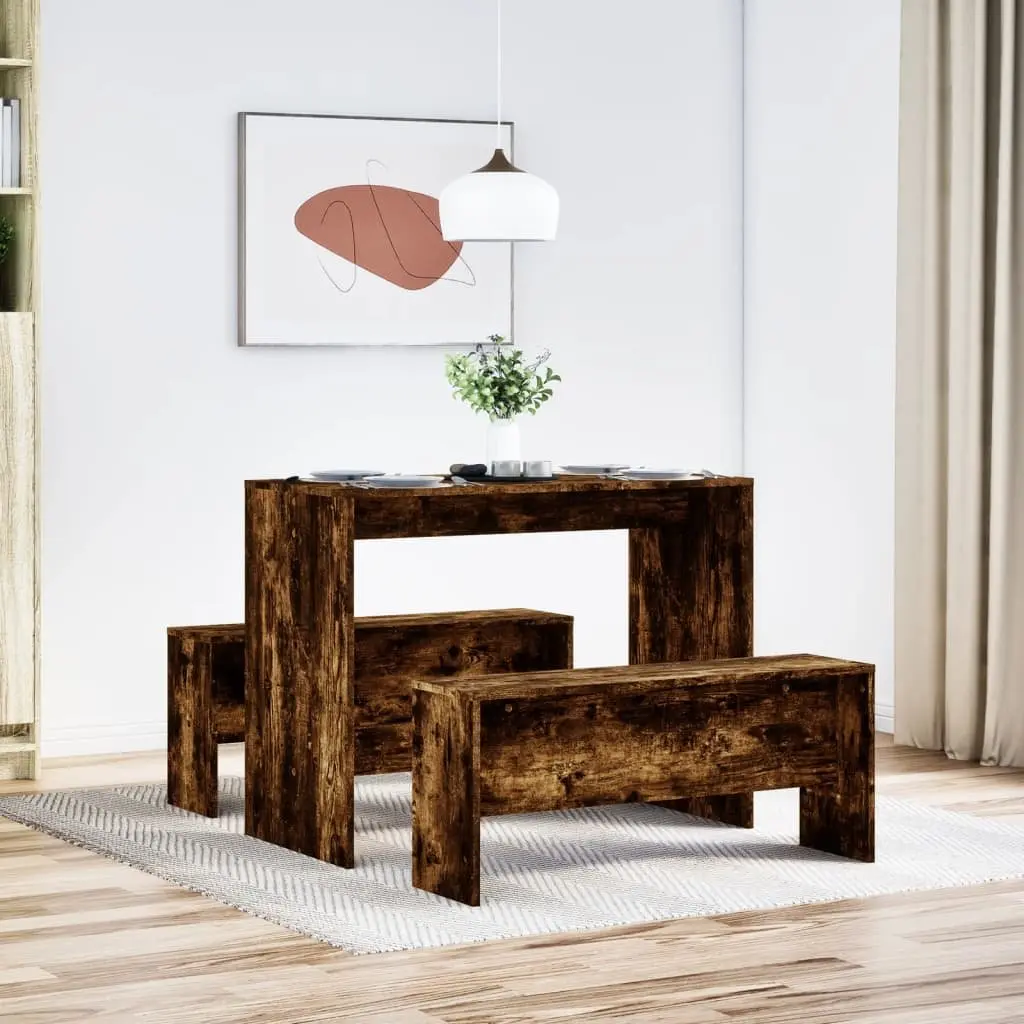 Dining Table and Bench Set 3 Piece Kitchen Dinette Brown Engineered Wood