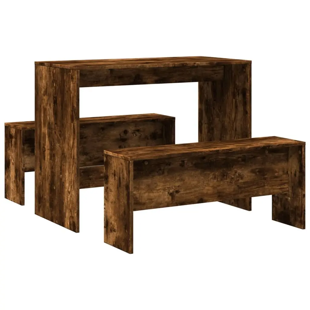 Dining Table and Bench Set 3 Piece Kitchen Dinette Brown Engineered Wood