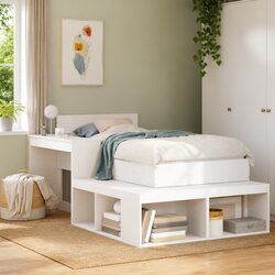 Warm White Bedside Cabinet with Desk for Comfort