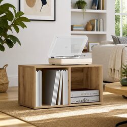LP Storage Box Engineered Wood Record Cabinet Brown Media Organiser 69.5x34x36cm