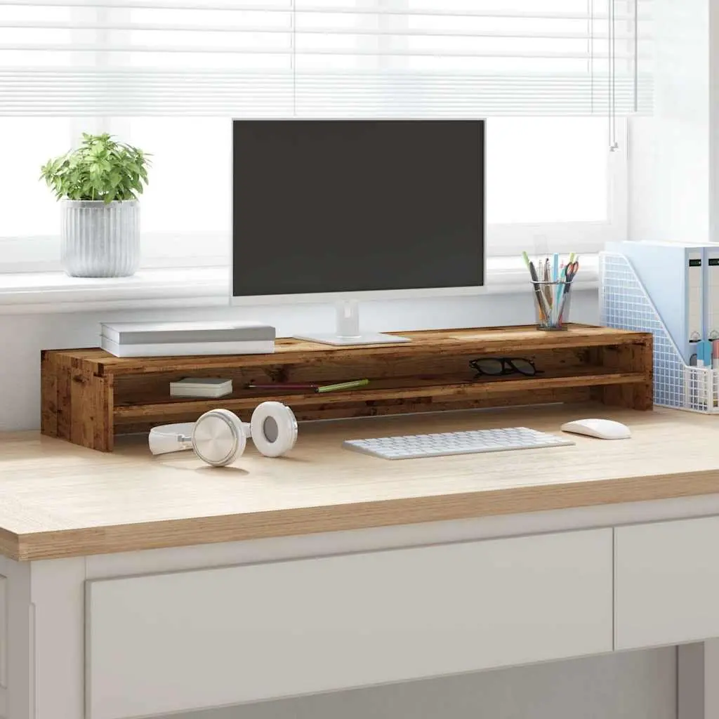 Monitor Stand Riser Desktop Computer TV Riser Old Wood 100 x 24 x 13 cm with Storage Shelf