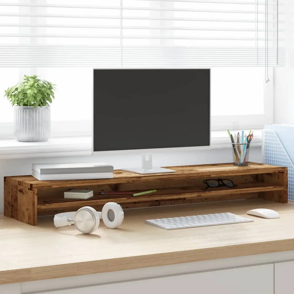 Monitor Stand Riser Desktop Computer TV Riser Old Wood 100 x 24 x 13 cm with Storage Shelf