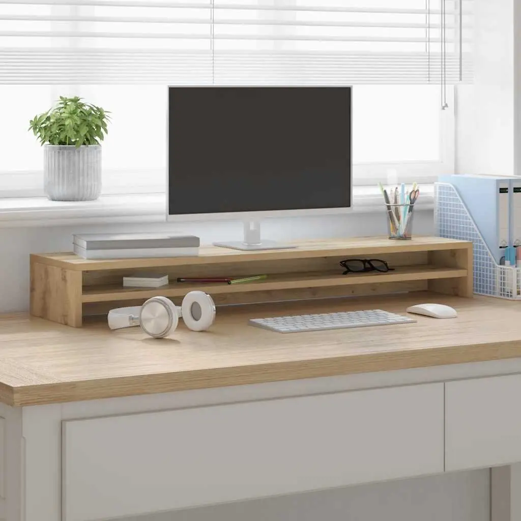 Monitor Stand Riser Engineered Wood Desktop TV Riser with Storage Shelf 100 x 24 x 13 cm Brown