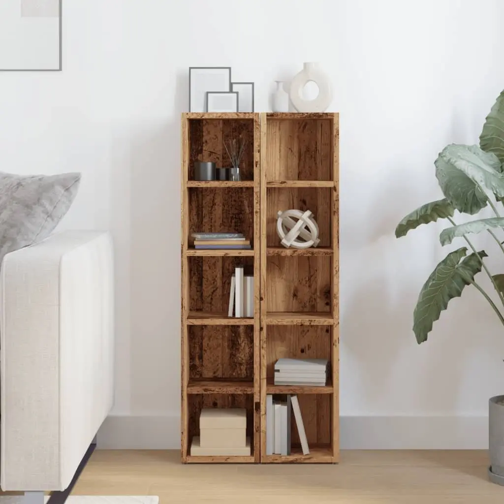 Brown Engineered Wood Media Rack CD Storage Cabinet Set 2 Pieces for Organizing and Displaying Media Collections
