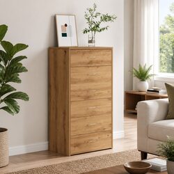 Sideboard with 6 Drawers Brown Engineered Wood Storage Cabinet Buffet Furniture