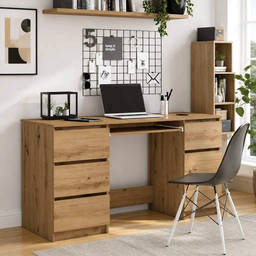 Writing Desk Home Office Study Table 140 x 50 x 77 cm Brown Engineered Wood