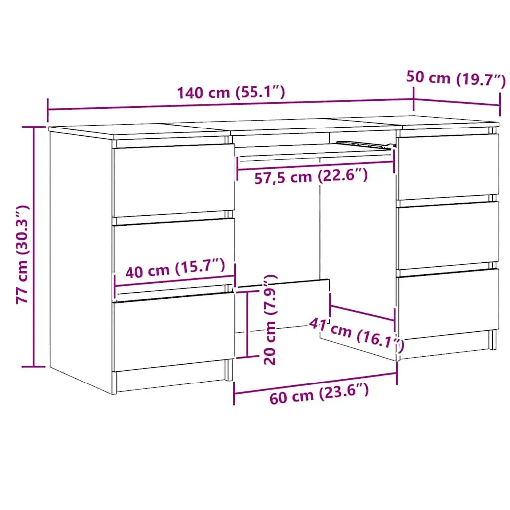 Writing Desk Home Office Study Table 140 x 50 x 77 cm Brown Engineered Wood