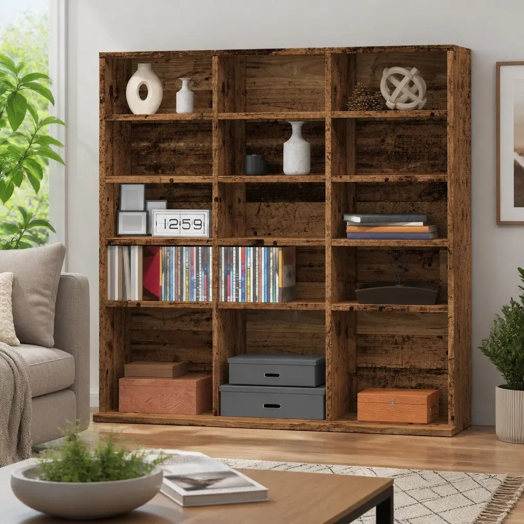CD Cabinet Old Wood Design Media Storage Rack DVD Shelf Cabinet 100x23x89.5cm