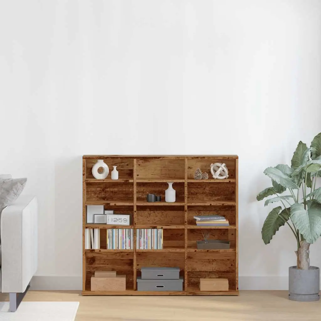 CD Cabinet Old Wood Design Media Storage Rack DVD Shelf Cabinet 100x23x89.5cm