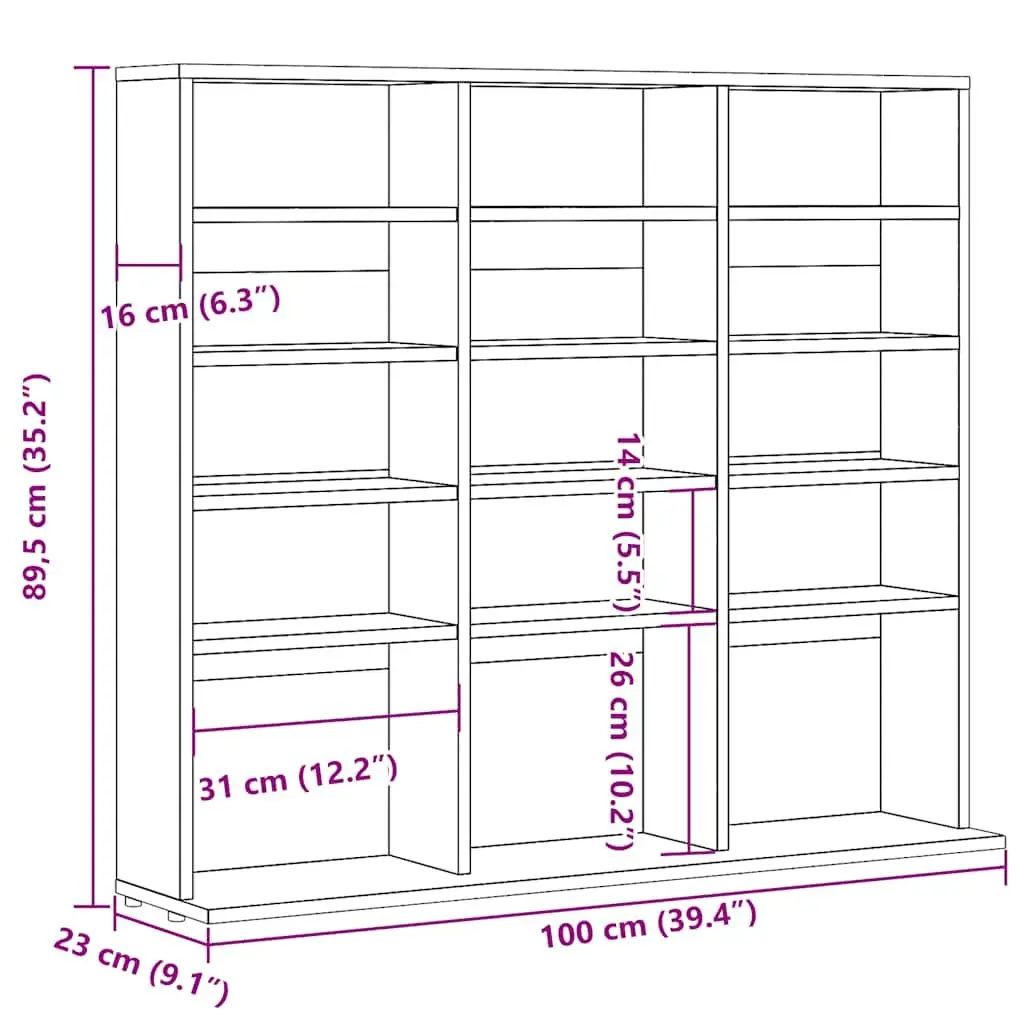 CD Cabinet Media Storage Organiser Rack 100x23x89.5cm Brown Engineered Wood