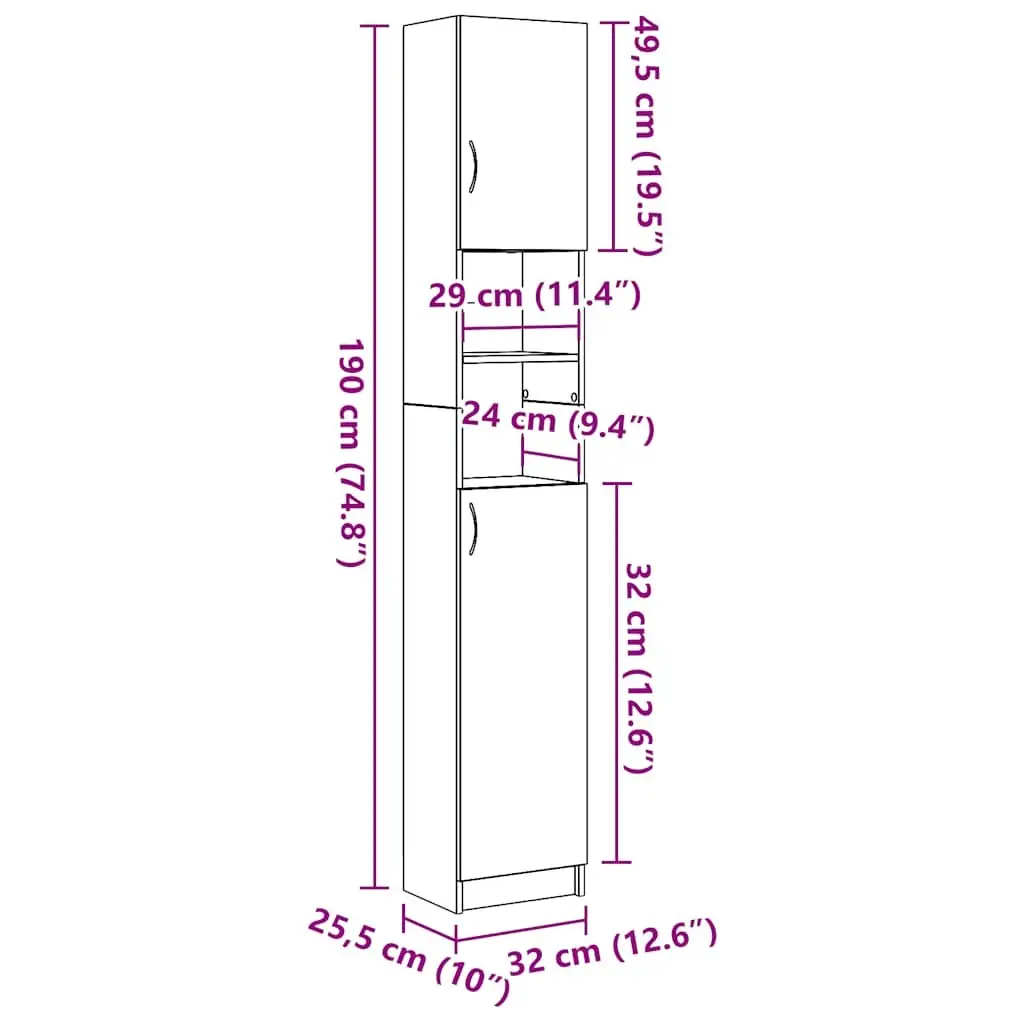 Bathroom Cabinet Storage Organiser Tall Cupboard 32 x 25.5 x 190 cm Brown Engineered Wood