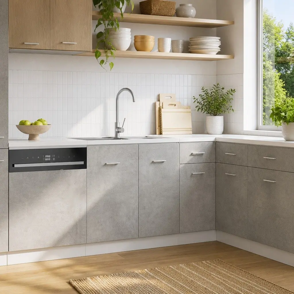 Sink Base Cabinet Kitchen Storage Grey Engineered Wood Two Door 80x46x81.5cm